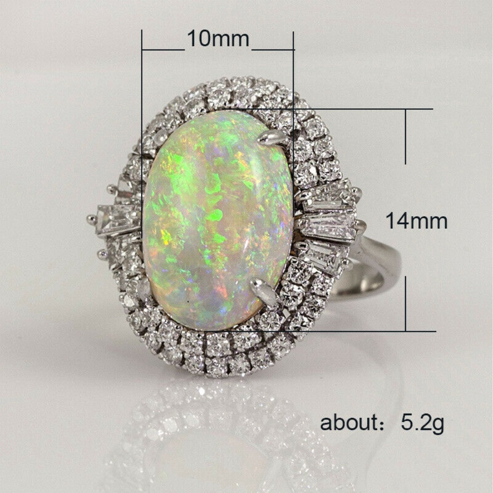 925 Silver White Oval Cut Fire Opal Ring New - Picture 5 of 5